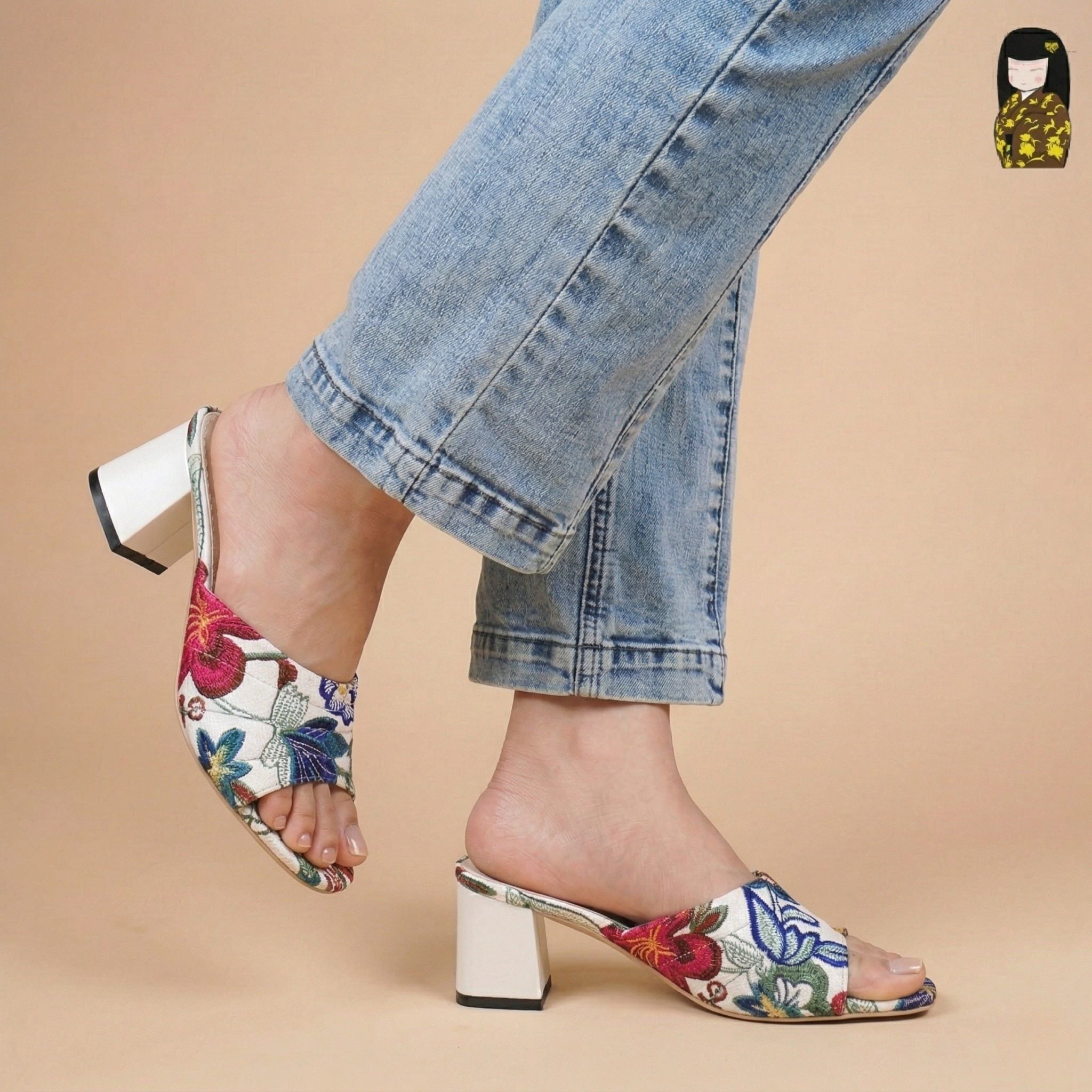  Dép cao gót nữ công sở Kirei Biteki CP07 màu Trắng - Block heel êm chân 