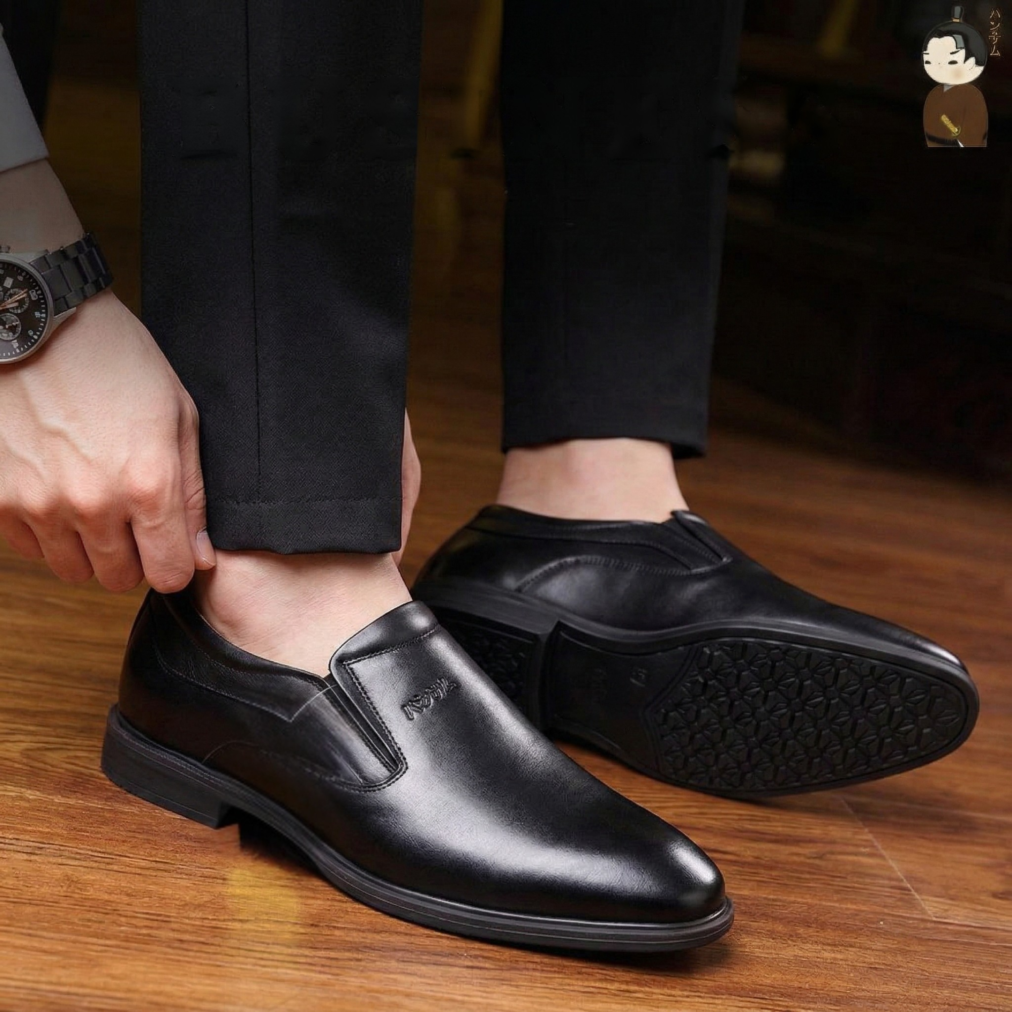  Giày lười tăng chiều cao nam Hansamu Shin DGD12 màu Đen 