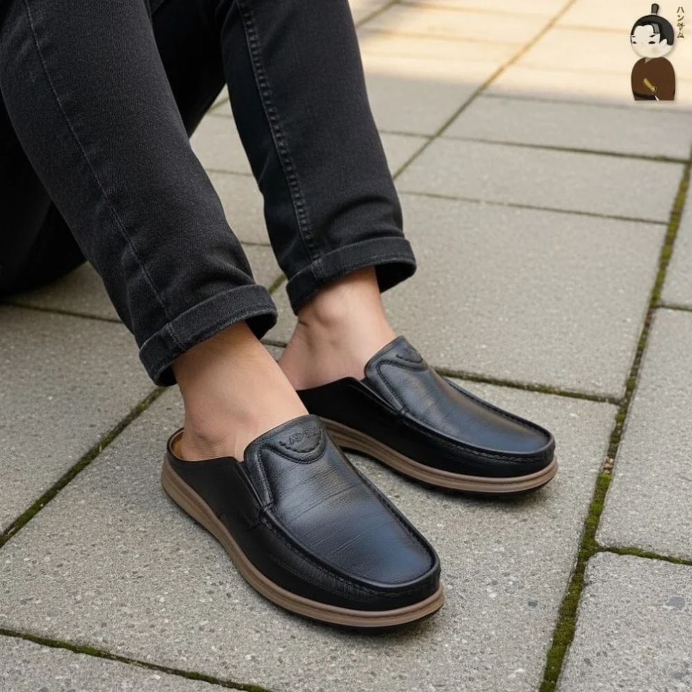 Dép Sục Nam Da Bò Hansamu Rõnin DGD13 màu Đen - V2 