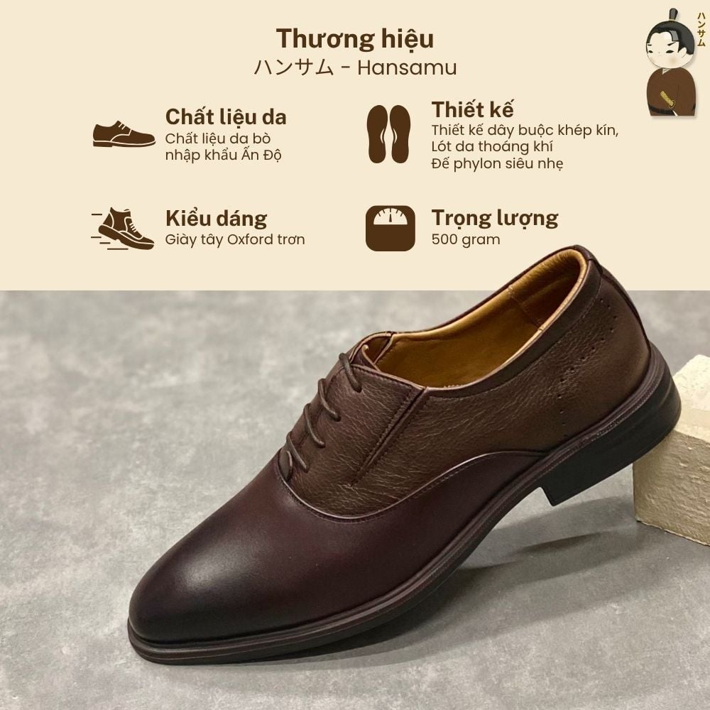  Giày lười Nam Hansamu Zen DGD02 màu Nâu - Oxford công sở 