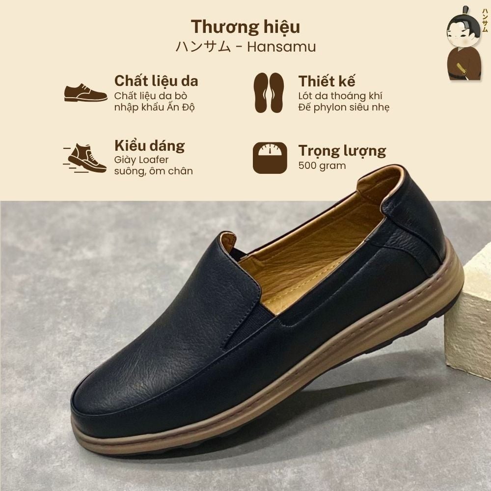 Giày lười Nam Hansamu Zen DGD04 màu Đen - Loafer công sở 