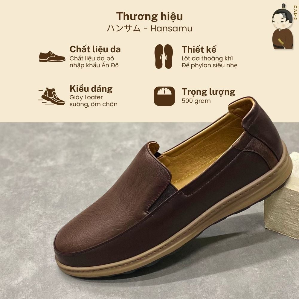  Giày lười Nam Hansamu Zen DGD04 màu Nâu - Loafer công sở 