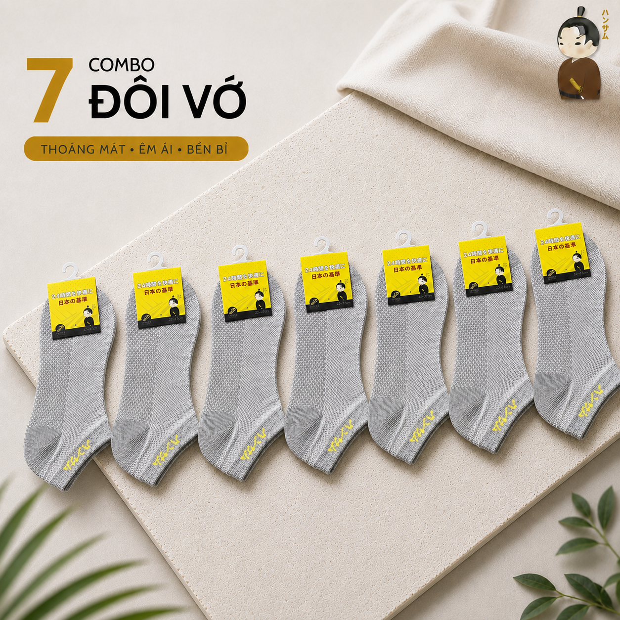  [Combo 7 đôi] Vớ Hansamu Shinobi active sock VNS01 L.Grey 