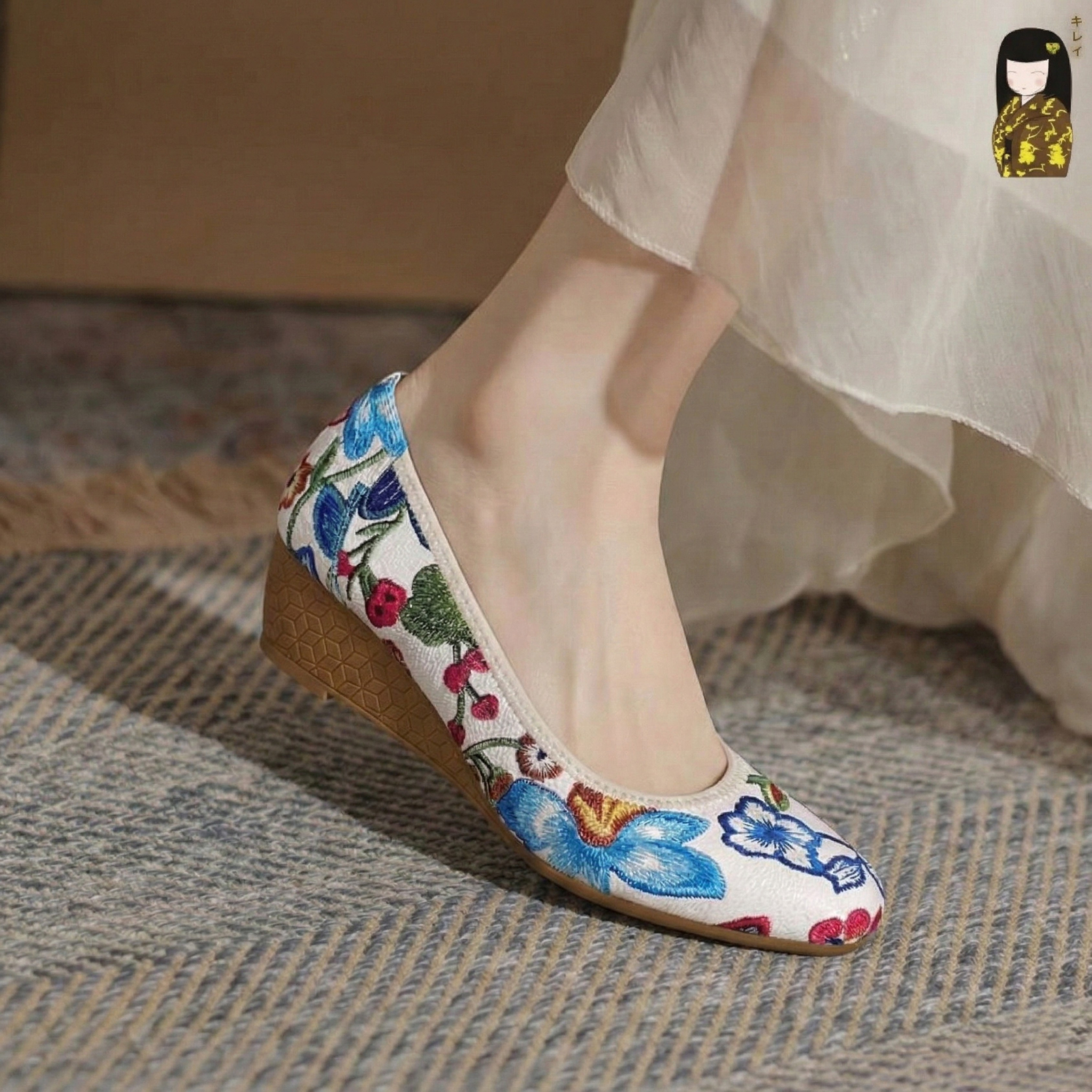  Giày đế xuồng nữ Kirei Biteki HI02 màu Trắng - Công sở êm chân 