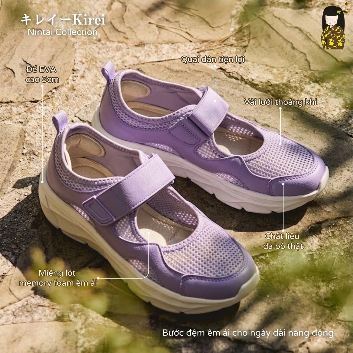  Giày thể thao nữ Kirei Nintai BG10 màu Tím - Sneaker nữ đi bộ 