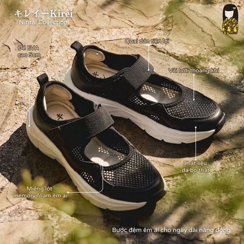 Giày thể thao nữ Kirei Nintai BG10 màu Đen - Sneaker nữ đi bộ