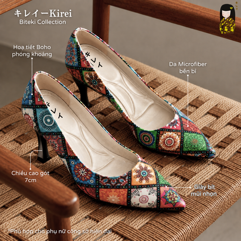 [Mới Về]Giày cao gót nữ công sở Kirei Biteki Boho HH19 màu Nâu Amber