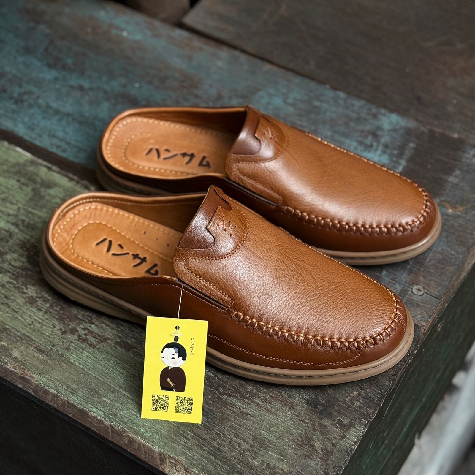 Dép Sục Nam Da Bò Hansamu Rõnin DGD11 màu Caramel - V1 
