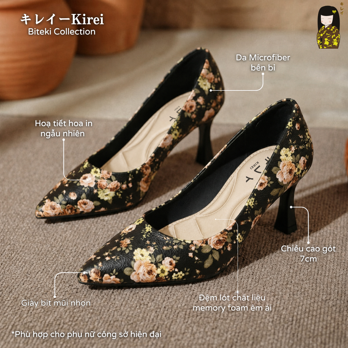  [Mới Về] Giày cao gót nữ công sở Kirei Biteki HH20 màu đen 