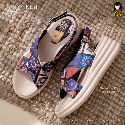 Kirei Biteki Boho- Office Wedge Sandal HH01 Midnight