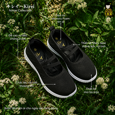 Giày búp bê nữ Kirei Nintai BG01 màu Đen - Slip On nữ đi bộ