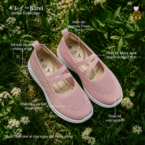 Giày búp bê nữ Kirei Nintai BG01 màu Hồng - Slip On nữ đi bộ