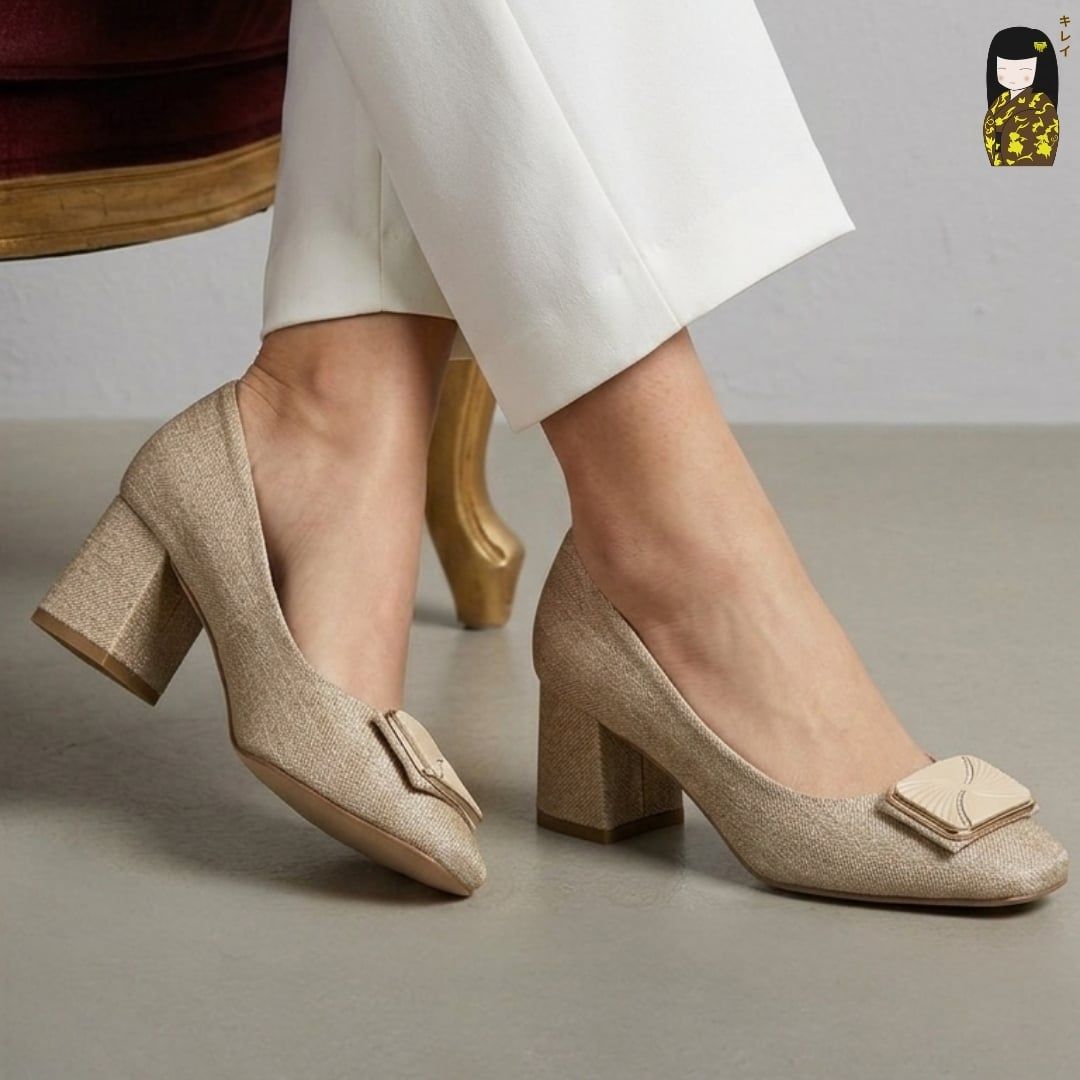  Giày Cao Gót Nữ Công Sở Kirei Kyōyō CP01 Khaki - Gót Vuông Êm Chân 