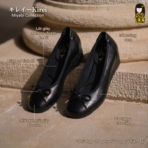 Giày Búp Bê Đế Xuồng 4cm Kirei Miyabi HI01 Black