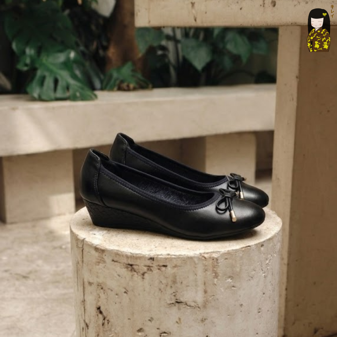  Giày Búp Bê Đế Xuồng 4cm Kirei Miyabi HI01 Black 