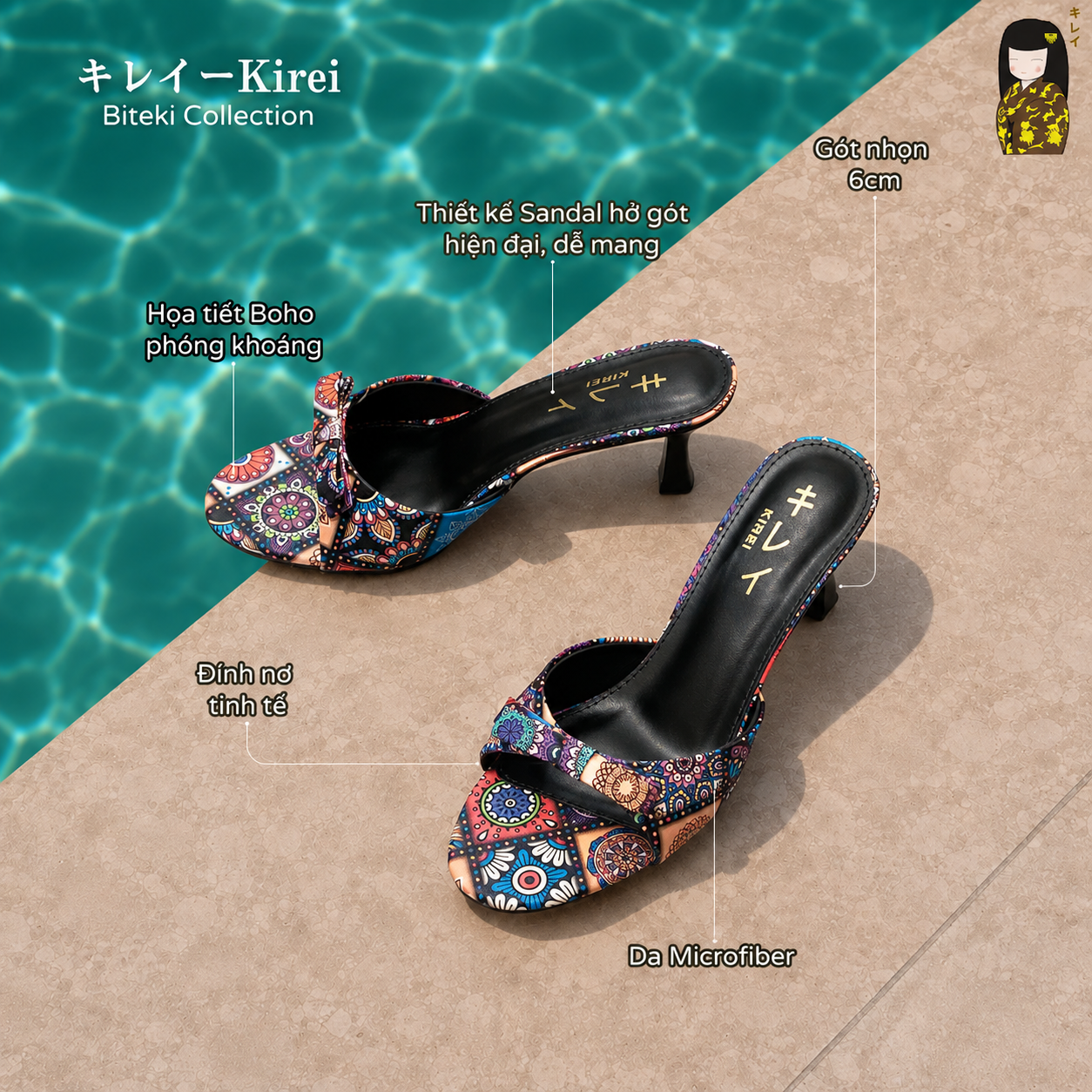  Kirei Biteki Boho - Office Kitten Heel HH16 Midnight 