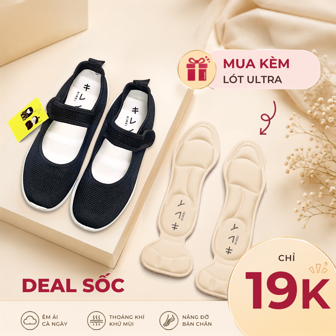  Giày búp bê nữ Kirei Nintai BG02 màu Đen - Slip On nữ đi bộ 