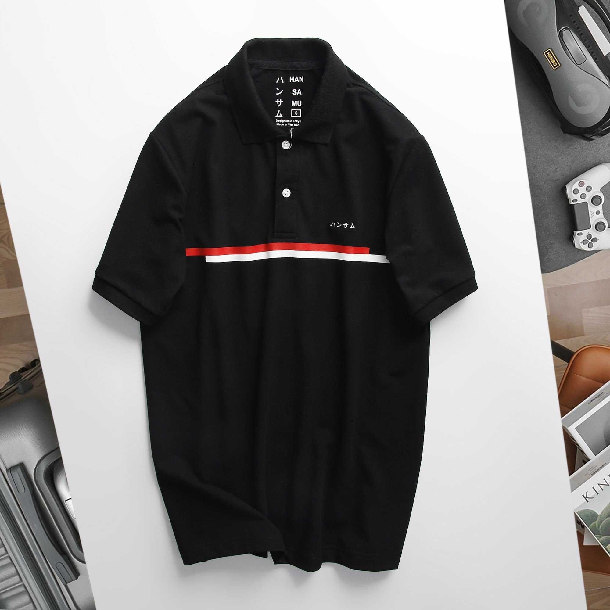  Áo thun tennis Hansamu 2 sọc JNT Đen 