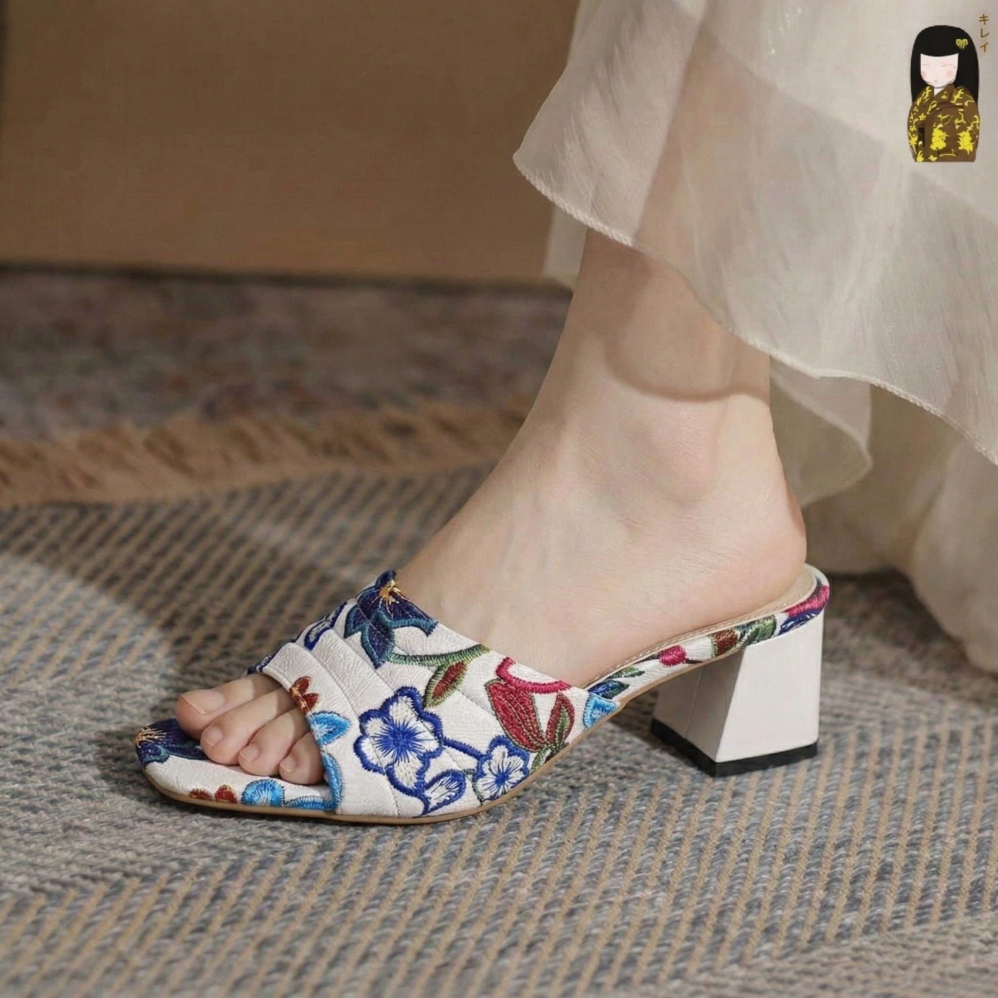  Dép cao gót nữ công sở Kirei Biteki CP07 màu Trắng - Block heel êm chân 