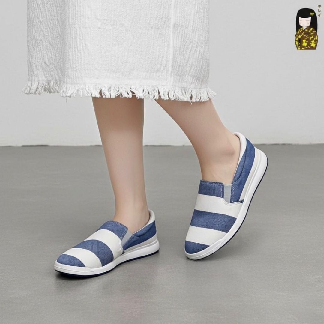  Giày búp bê nữ Kirei Nintai KH02 màu Trắng Xanh - Slip On nữ đi bộ 