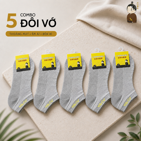 [Combo 5 đôi] Vớ Hansamu Shinobi active sock VNS01 L.Grey