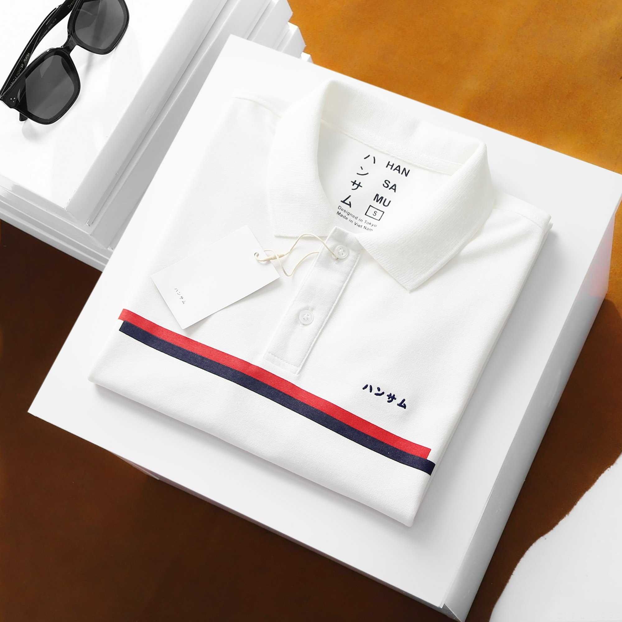  Áo thun tennis Hansamu 2 sọc JNT Trắng 