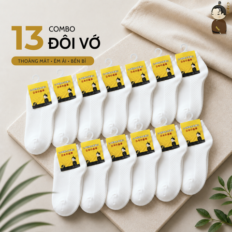 [Combo 13 đôi] Vớ Hansamu Shinobi daily sock BG14 White