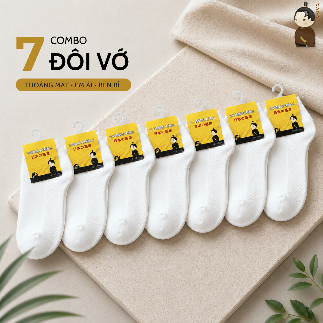  [Combo 7 đôi] Vớ Hansamu Shinobi daily sock BG14 White 