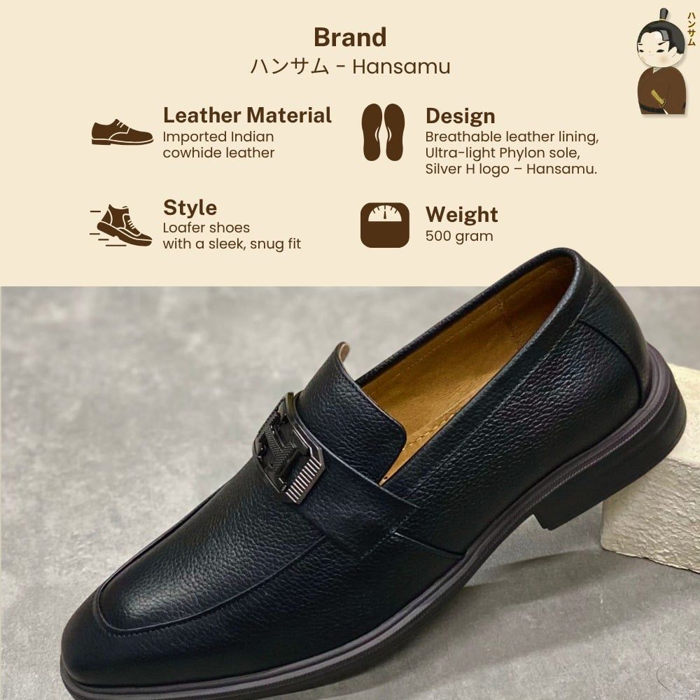  Giày lười Nam Hansamu Zen DGD06 màu Đen - Loafer công sở 