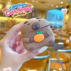 ** Case Airpods 4 dẻo Capybara ôm quả cam