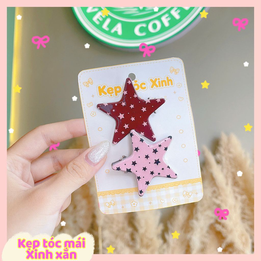 ** Set 2 kẹp ngôi sao tone hàn chấm bi sao