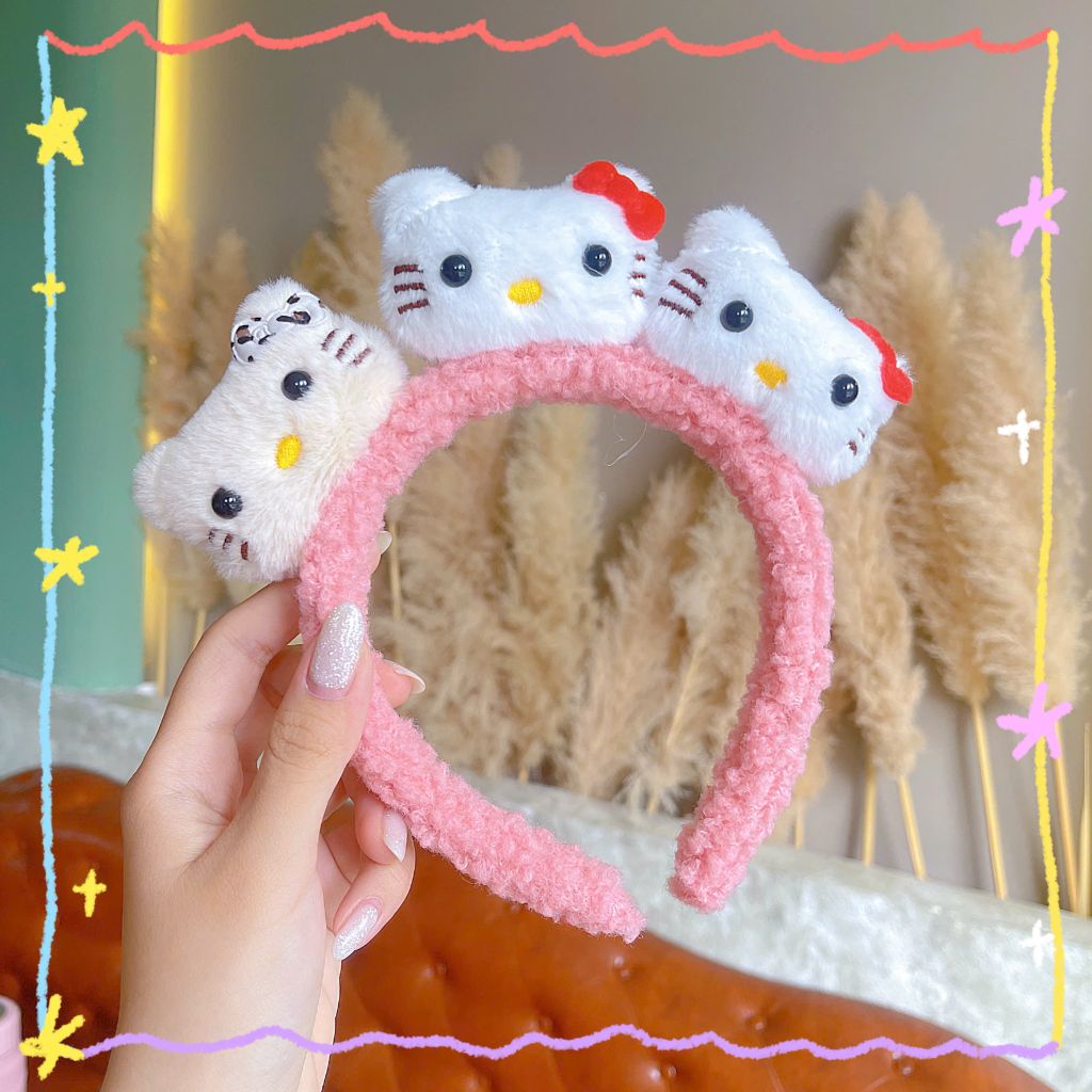 ** Cài tóc lông 3 mặt kitty hồng/đỏ/nâu