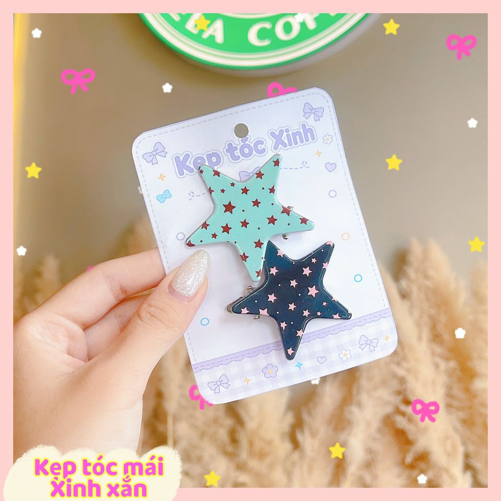 ** Set 2 kẹp ngôi sao tone hàn chấm bi sao