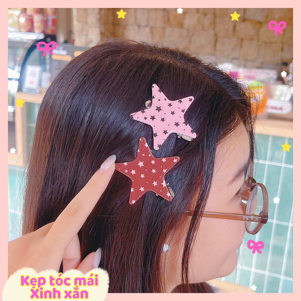 ** Set 2 kẹp ngôi sao tone hàn chấm bi sao
