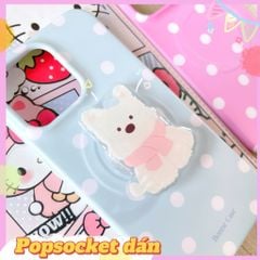 ** Popsocket cún trắng Puppy quàng khăn hồng
