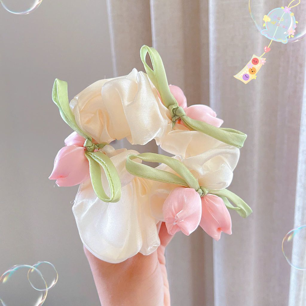 ** Scrunchies phồng voan cột hoa tulip