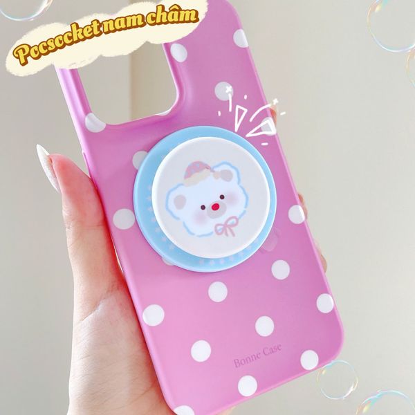 ** Popsocket từ tính mặt cún trắng nền vàng/xanh