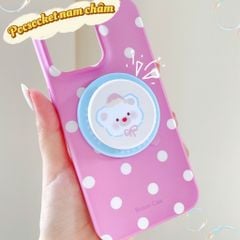 ** Popsocket từ tính mặt cún trắng nền vàng/xanh