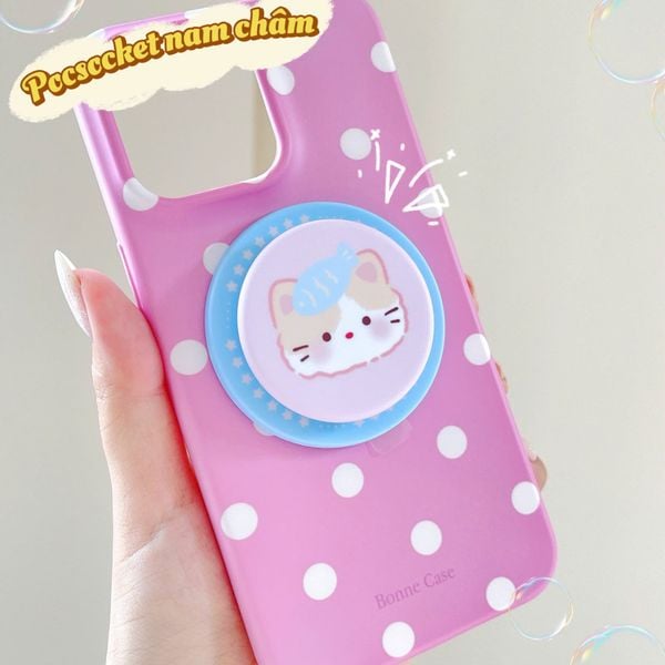 ** Popsocket từ tính tròn mặt mèo đội cá