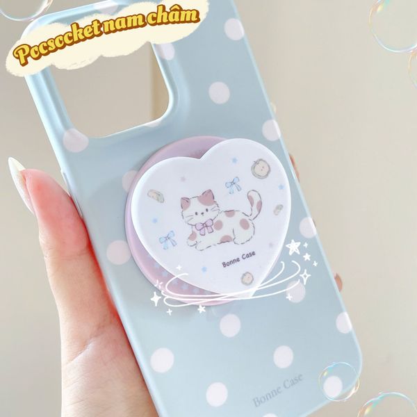 ** Popsocket từ tính trái tim hồng in mèo cute