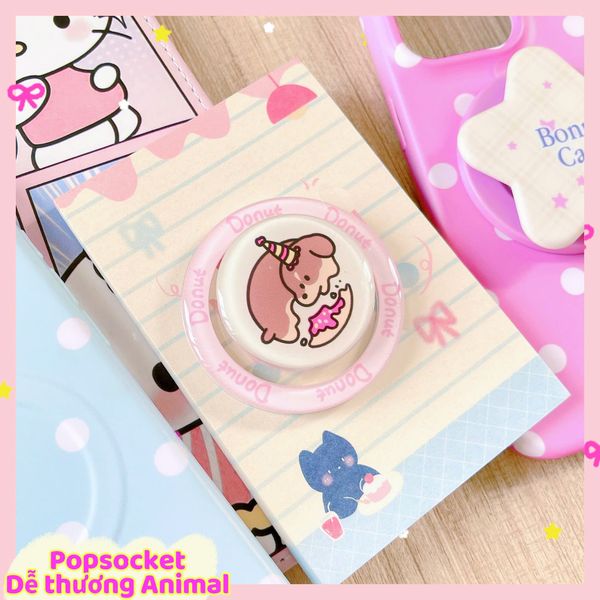 ** Popsocket từ tính cún nâu viền hồng