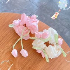 ** Scrunchies phồng voan cột hoa tulip