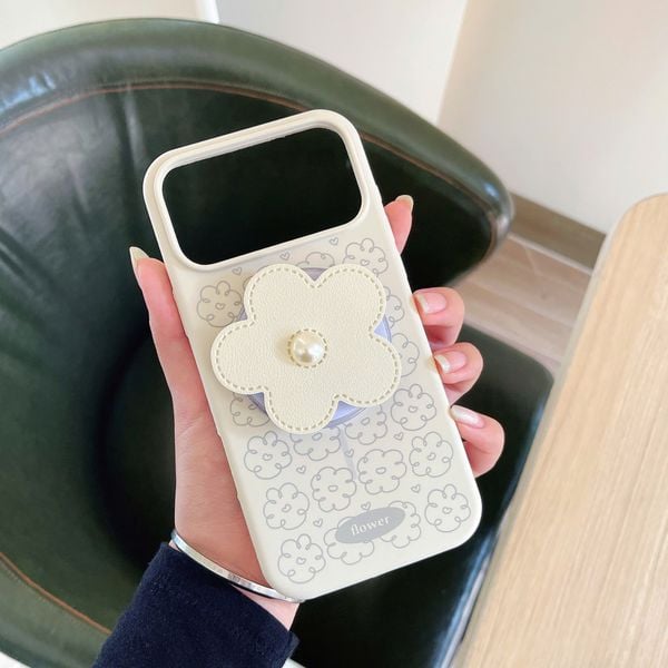 ** Ốp iPhone 17 Pro silicon hoa anh đào kèm pop từ tính