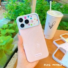 ** Ốp iPhone 17 Pro Max/18 Pro Max dẻo phủ bóng sao nhí trắng nền hồng