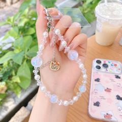 ** Dây đeo chuỗi hạt trong Kitty hồng/trắng kèm thẻ trong