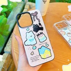 Ốp iPhone 12/12 Pro lưng cứng hồng viền đen cún/ngôi nhà/mèo/bánh kem/nơ