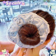 ** Scrunchies 4 lớp phối ren hình caro kitty hồng/nâu/xd