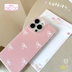 ** Ốp iPhone 16 Pro lưng cứng hồng cam trơn nơ trắng