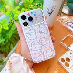 Ốp iPhone 17 Pro/18 Pro dẻo nhám hồng 7 mèo Happy Day