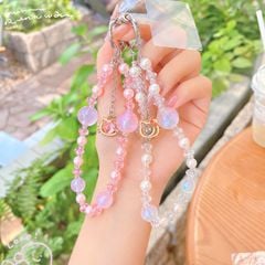 ** Dây đeo chuỗi hạt trong Kitty hồng/trắng kèm thẻ trong